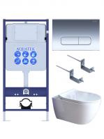 Инсталляция с подвесным унитазом Aquatek ПОЛАРИС с тонким сиденьем микролифт, крепеж и панель хром, 