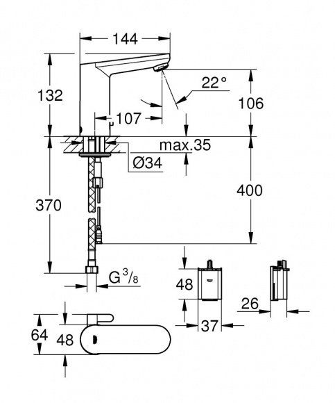 Смеситель для раковины Grohe Eurosmart Cosmopolitan E, бесконтактный, хром, 36327001