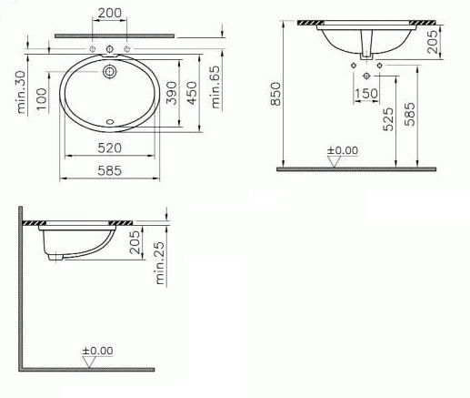 Раковина  Arkitekt, встраиваемая снизу, 52 см, цвет белый 6069B003-0012