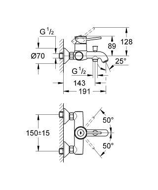Смеситель для ванны, однорычажный Grohe BauClassic  32865000