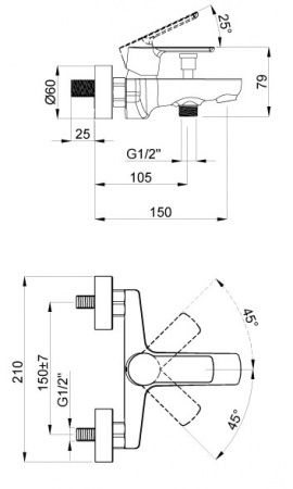 Смеситель для ванны Azario Севио с коротким изливом, хром, AZ-15950501