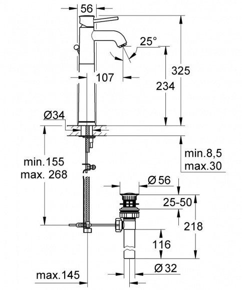 Смеситель для раковины Grohe BauClassic, свободностоящий, хром, 32868000