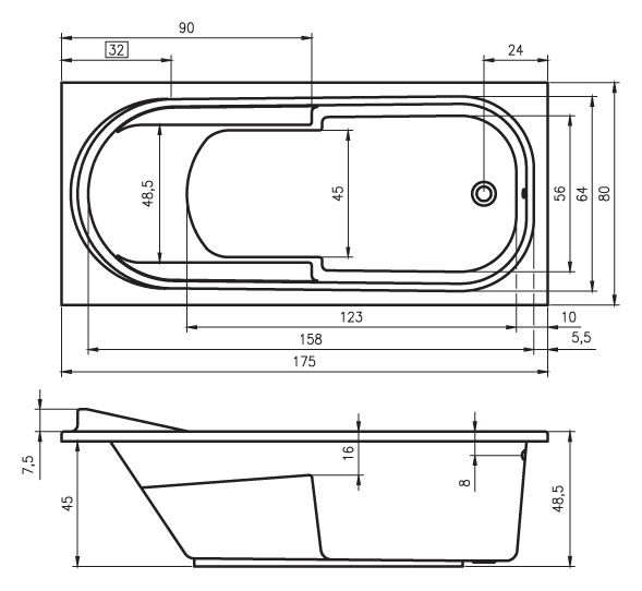 Ванна акриловая Riho COLUMBIA 175х80, BA0400500000000