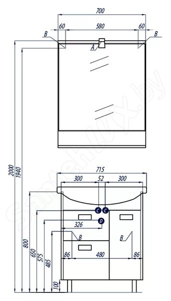 Зеркало Акватон БЕККА 70 (Дуб Сомерсет), 1A214402BAC20