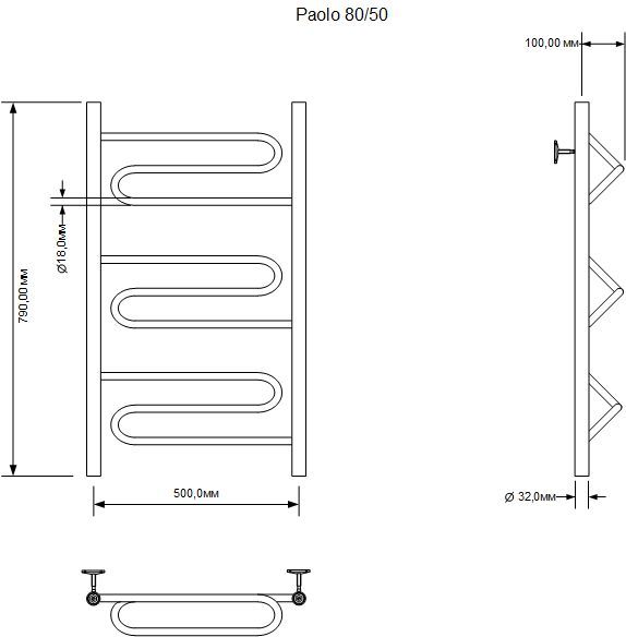 Полотенцесушитель водяной Aquanet Paolo 800x500, хром, 00266733