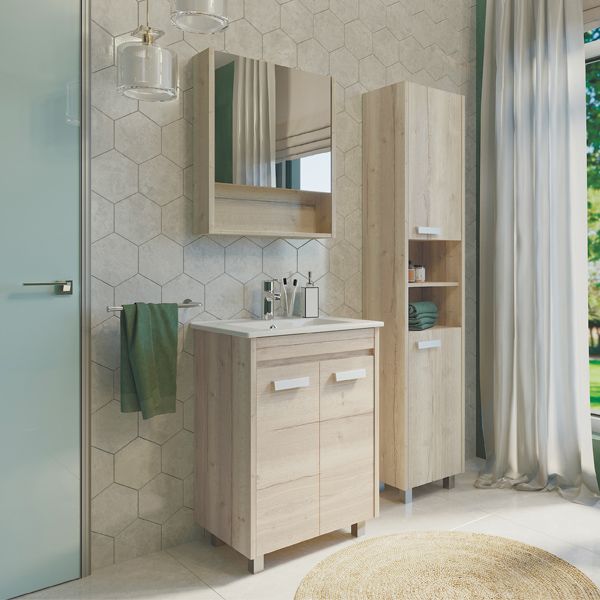 Тумба-умывальник Comforty "Марио-60" сосна лоредо с раковиной "Quadro 60"