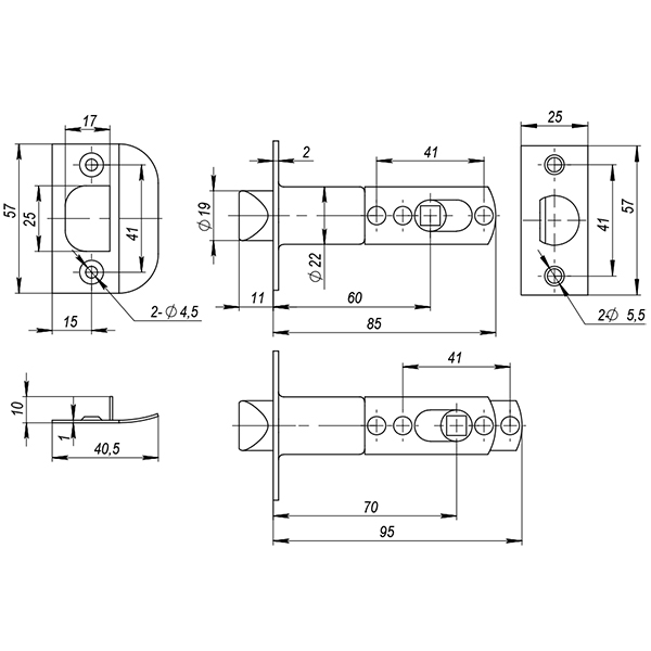 Ручка защелка Ajax DK610 CP-BK (6010 CP-B) (фик.) хром