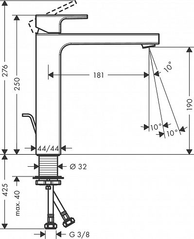 Смеситель для раковины Hansgrohe Vernis Shape 190, со сливным гарнитуром, черный матовый, 71562670