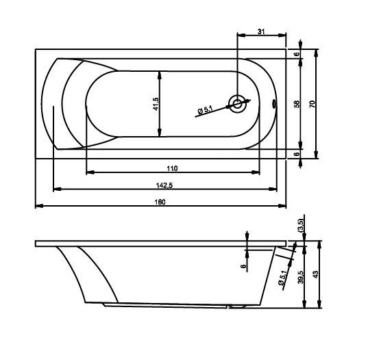 Ванна акриловая Riho MIAMI 160х70, BB6000500000000
