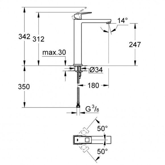 Смеситель для раковины Grohe Eurocube, свободностоящий, хром, 23406000