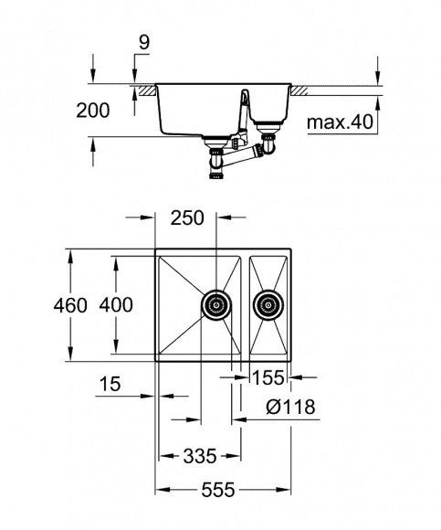 Мойка для кухни Grohe K500 композитная, черный гранит, 31648AP0