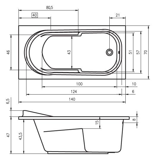 Ванна акриловая Riho COLUMBIA 140х70, BA0500500000000