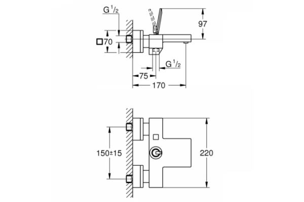 Смеситель для ванны Grohe Eurocube Joy, хром, 23666000