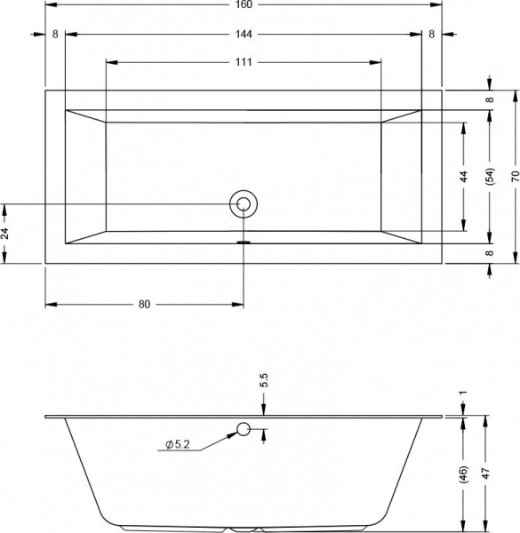 Ванна акриловая Riho LUGO 160x70 (с тонким бортом), BT0700500000000