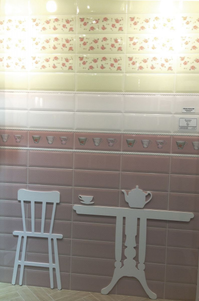 Плитка Kerama Marazzi Веджвуд 15х40 Цветы зеленый грань 15034 N