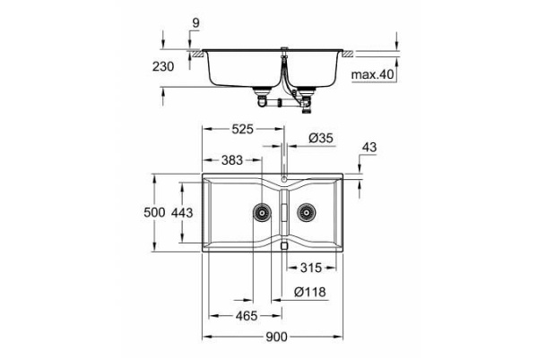Мойка для кухни Grohe K700 композитная, черный гранит, 31658AP0