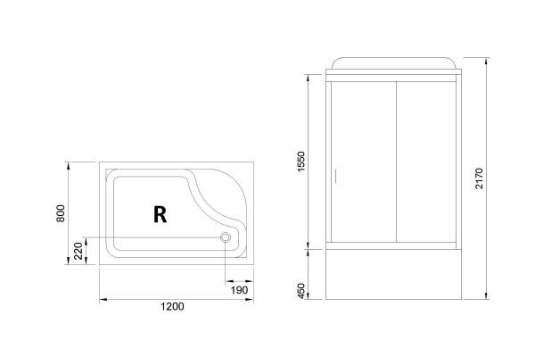Гидромассажный бокс Royal Bath 120х80х217, черное/прозрачное стекло, белый профиль, RB8120BP5-BT-R