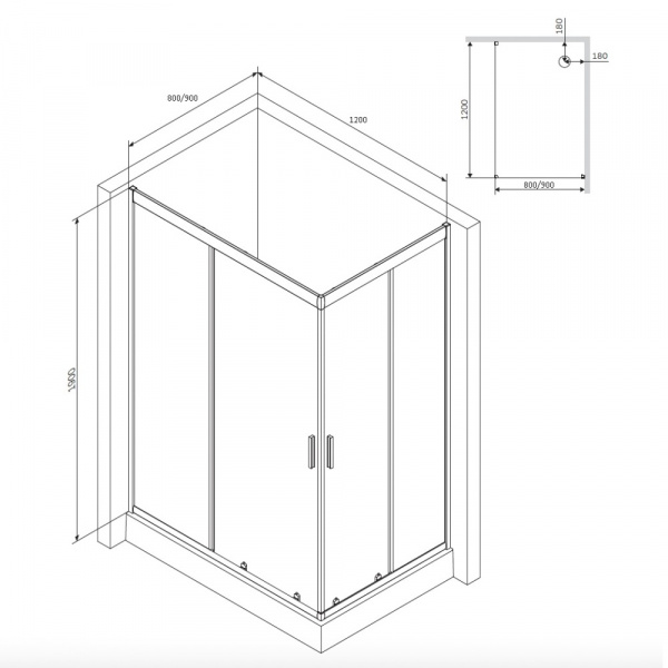 Душевая кабина 120x90 см, без поддона AM.PM Gem, W90G-404-120290-MT