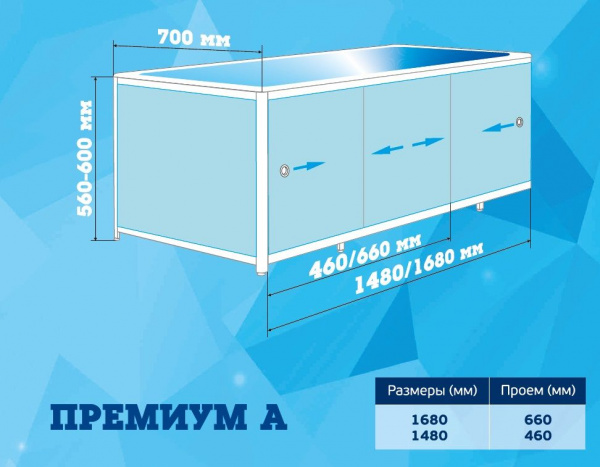 Экран п/в Метакам ПРЕМИУМ А  0,8 (Белый) на белом  алюм каркасе/2 (подходит к акриловым ваннам), CS0