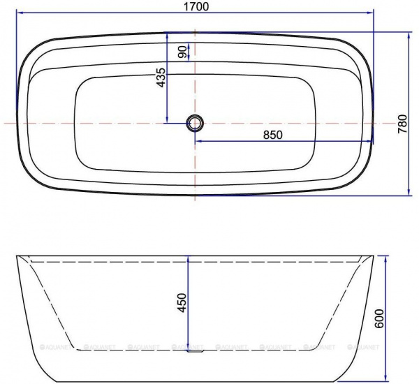 Ванна акриловая Aquanet  Family Fine 170*78 см , белый глянец/ черный матовый, 95778-GW-MB