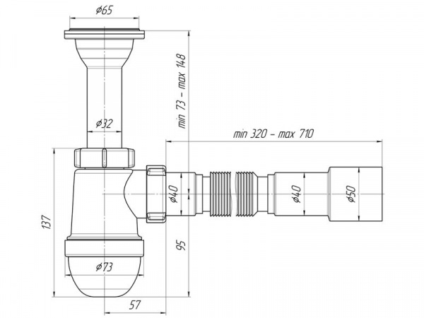 Сифон для раковины Ани пласт 1 1/4"х 40с гибкой трубой 40х40/50, C2015