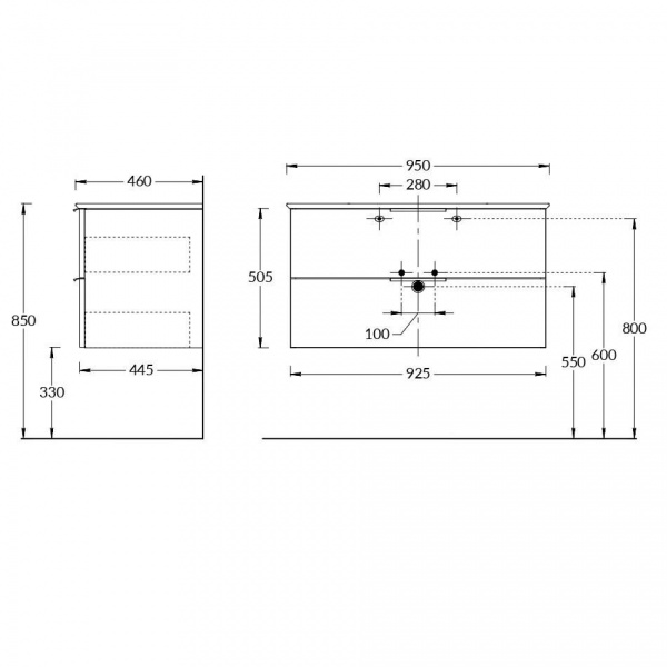 Тумба Kerama Marazzi Piano Forte/Пиано Форте подвесная 95 см, 2 ящика, белый глянц, PI.F.95\WHT