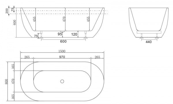 Ванна акриловая BelBagno 150*80 см, белая, BB70-1500-800