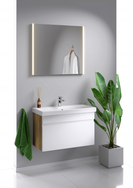 Тумба Aqwella "Smart" 80 подвесная, цвет дуб балтийский с раковиной MODUO 80 SLIM SRT0108DB