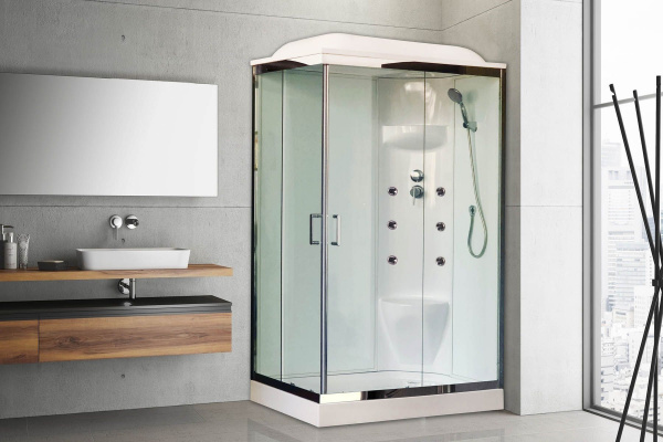 Гидромассажный бокс Royal Bath 120х80х217, белое/прозрачное стекло, хром RB8120HP7-WT-CH-R
