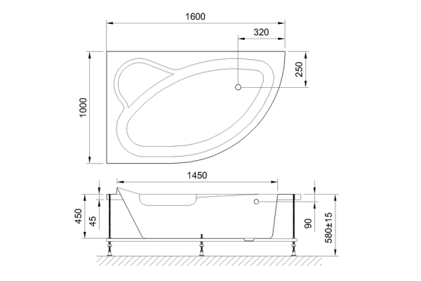 Ванна акриловая Royal Bath ALPINE  160х100х58 см, белый, левая, RB819101L