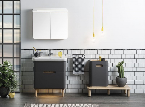 Тумба с раковиной Vitra Sento 65, с LED подсветкой, антрацит матовый, 60834