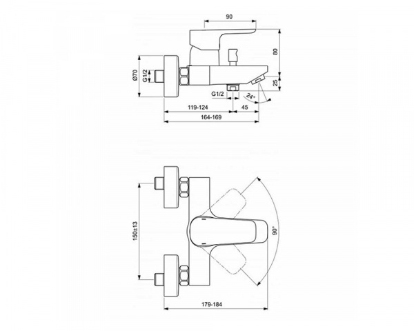 Смеситель для ванны/душа Ideal Standard CERAPLAN III, настенный, хром, B0718AA