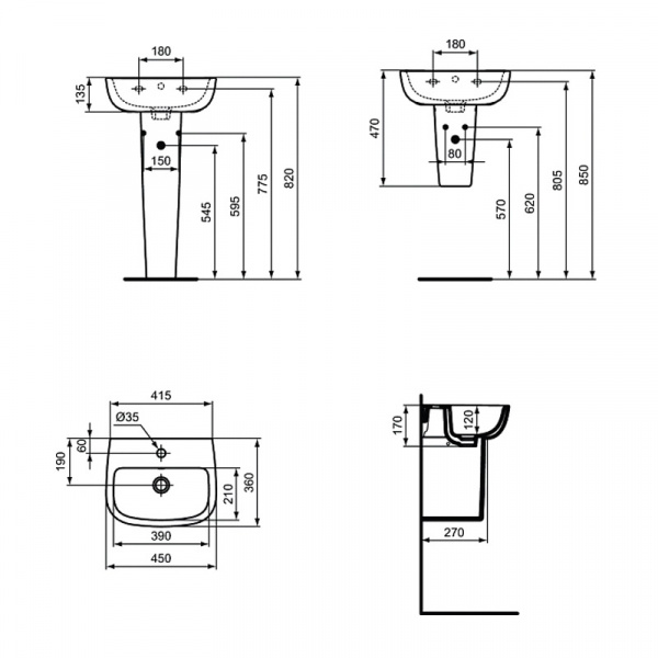 Раковина Ideal Standard ESEDRA Guest, 45х36 см, T281101