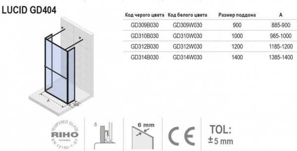 Душевая стенка Riho LUCID GD 404 30 x 120 x 30 x 200 BLACK, GD312B030