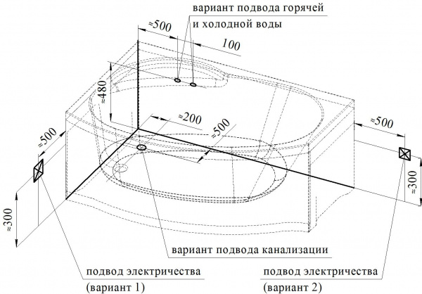 Акриловая ванна Radomir Монти 150х105 (правосторонняя), каркас, 2-01-0-2-1-213
