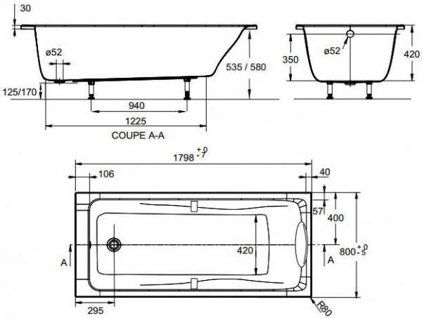 Ванна акриловая Jacob Delafon ODEON UP 180x80 см, E6048RU-00