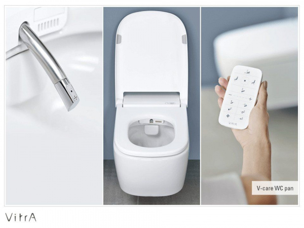 Унитаз подвесной Vitra  V-Care Basic, интеллектуальный, с крышкой дюропласт, 5674B003-6103