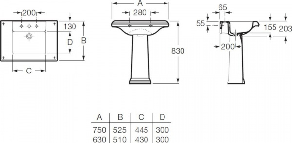 Раковина Roca AMERICA 630х510х203 мм б/пьед., отв.п/смесит., 7.3274.9.100.0