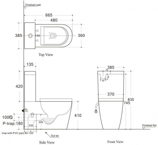 Чаша напольного унитаза Aquanet Rimless Atago-C1 BL-104N-TPT