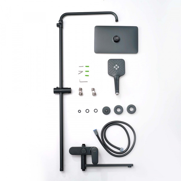 Душевая система Aquatek НИКА 3 jet с длинным изливом, матовый черный, AQ2840MB