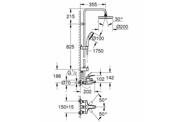 Душевая система со смесителем для ванны Grohe Tempesta Cosmopolitan System 200, хром, 26305001