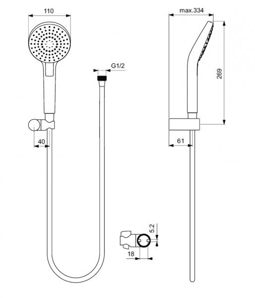 Душевой гарнитур Ideal Standard IDEALRAIN EVO ROUND L3, с настенным держателем, диаметр лейки Ø110 м