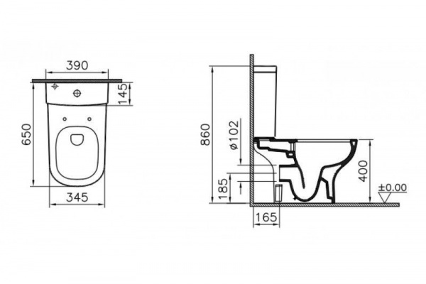 Унитаз-компакт  Vitra D-Light безободковый, с крышкой микролифт, 9014В003-7209