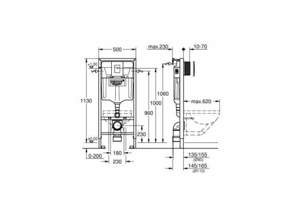 Комплект Grohe Rapid SL 4 в 1: инсталляция для подвесного унитаза, накладная панель Skate Cosmopolit