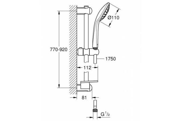 Душевой гарнитур Grohe Euphoria 110 Mono, душевая штанга 900 мм, хром, 27267001