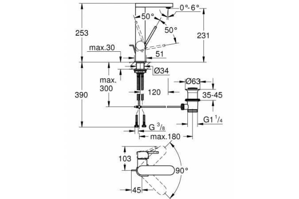 Смеситель для раковины Grohe Plus, хром, 23851003