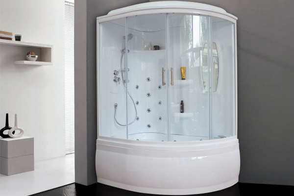 Гидромассажный бокс Royal Bath 140х95х225, прозрачное стекло, белый профиль, левая, RB 140ALP-T-L