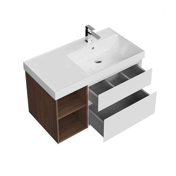 Тумба под раковину Kerama Marazzi Cubo/Кубо 90, белый мат/дерево, правая, CUB.90.2Rh\WHTM.N
