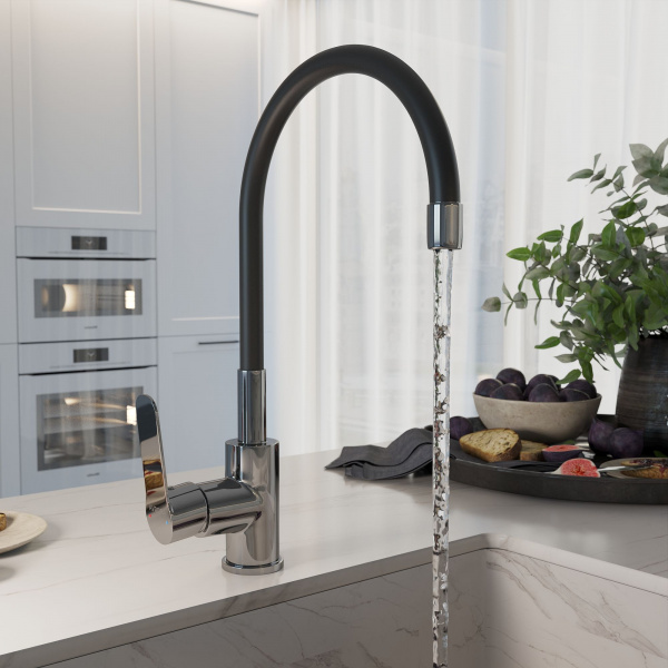 Смеситель для кухни Avrora Kitchen с высоким гибким изливом белый, AV9002W