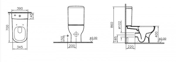 Унитаз-компакт Vitra D-Light безободковый, с крышкой микролифт,  9014В003-7205